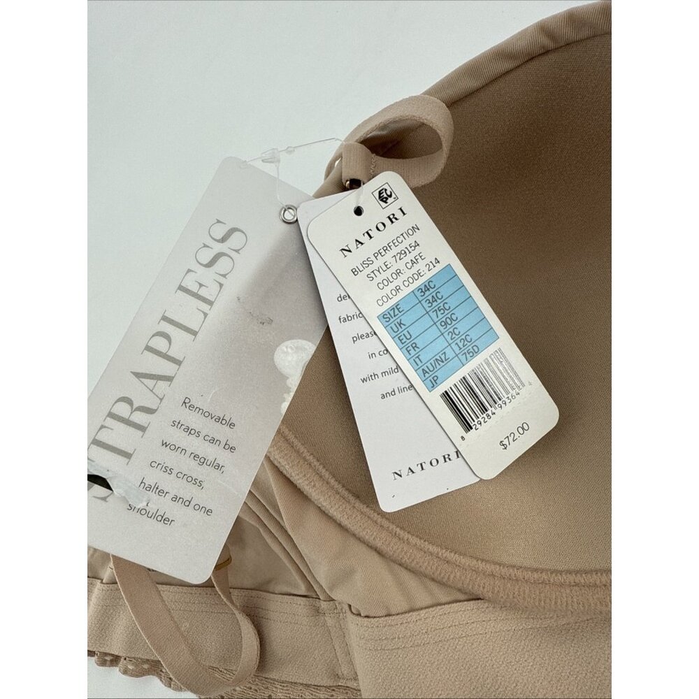 New Natori Size 34C Nude Bliss Perfection Convertible Bra Underwire Padded NWT - Picture 7 of 7